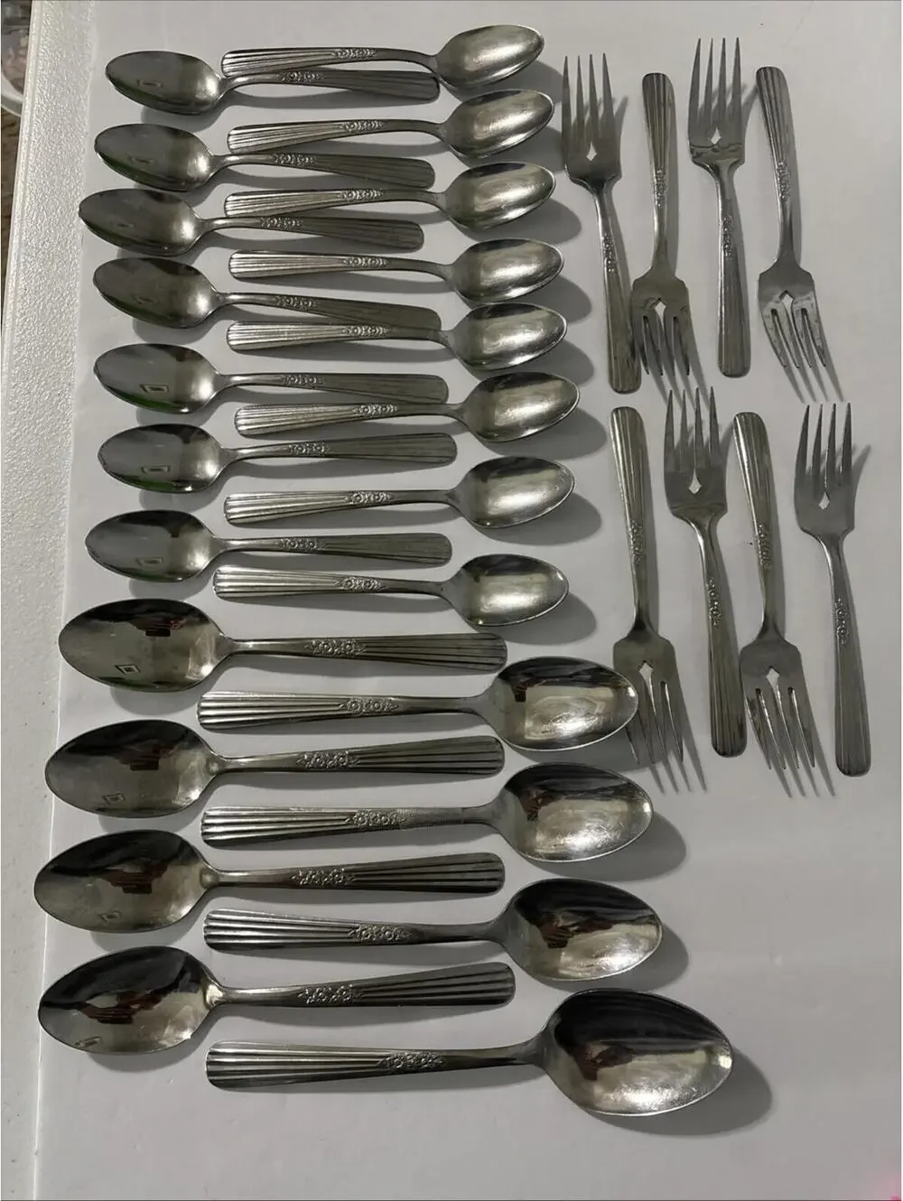 Vintage Oneida Thor FLUTED ROSE Stainless Steel Flatware 31 Pc Lot Spoons Forks
